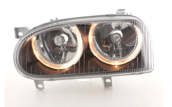 FK LED DRL Angel Eye Halo headlights VW Golf 3 MK3 1HXO 1 EXO 1H 92-98 Black LHD