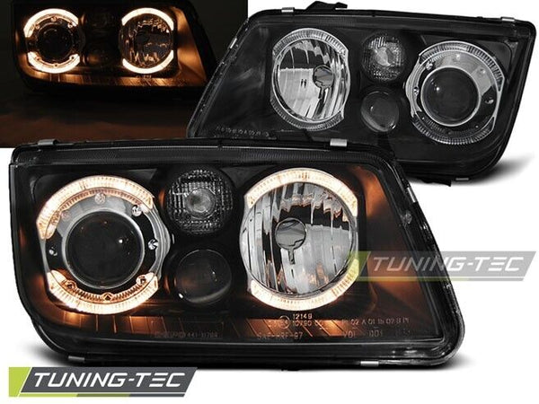 Tuning-Tec Pair LED DRL Halo Ring Headlights VW Bora 98-05 Black H7 H3 LHD