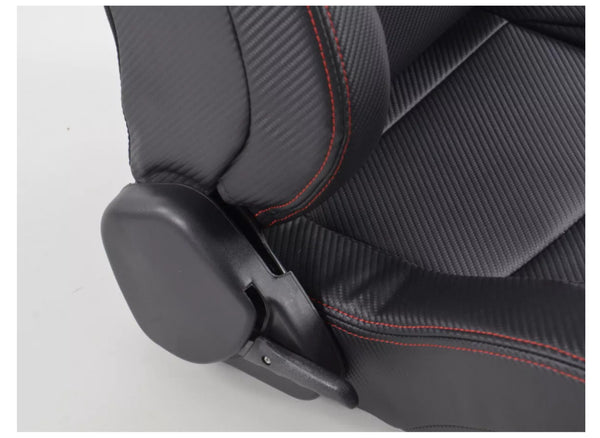 FK Pair Red Stitch Recline Bucket Sports Seats Carbon Fibre Edition Black Line