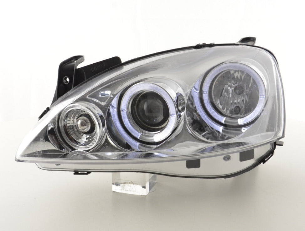 FK LED DRL Angel Eye Projector headlights Opel Corsa C 01-06 chrome LHD