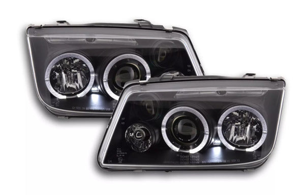 UK STOCK - FK Pair LED DRL Angel Eye Halo Ring Headlights VW Bora 1J 98-05 black LHD