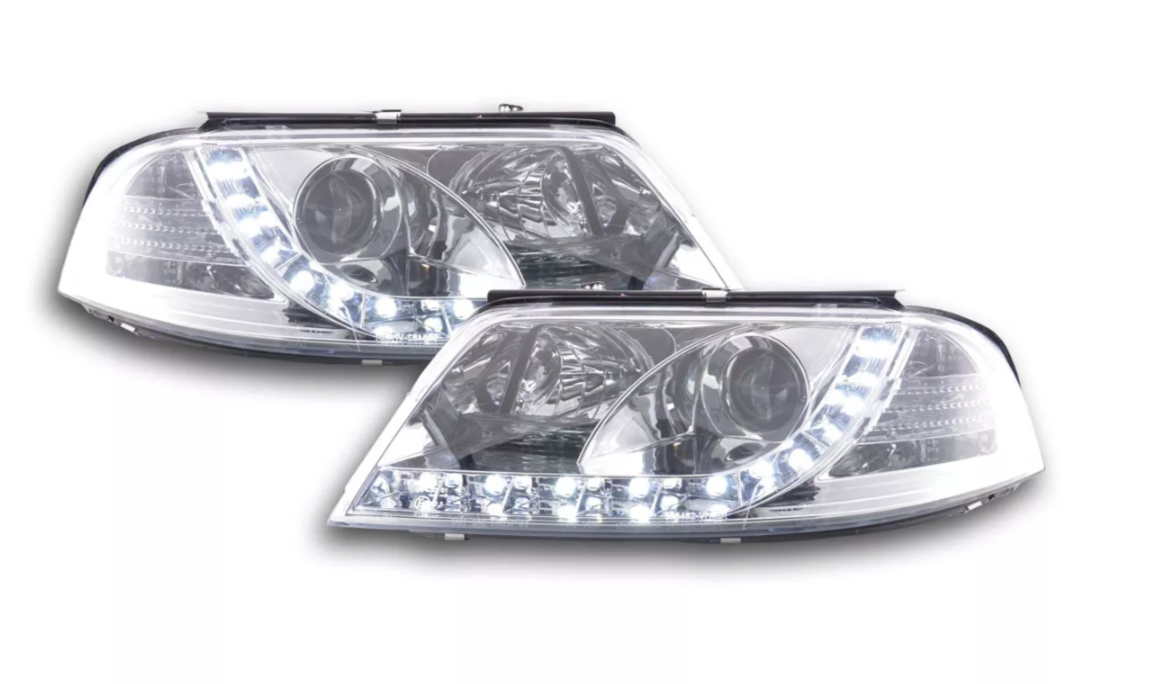 FK Pair LED Halo Eye Lightbar Headlights VW Passat B5 3BG 00-05 Chrome RHD