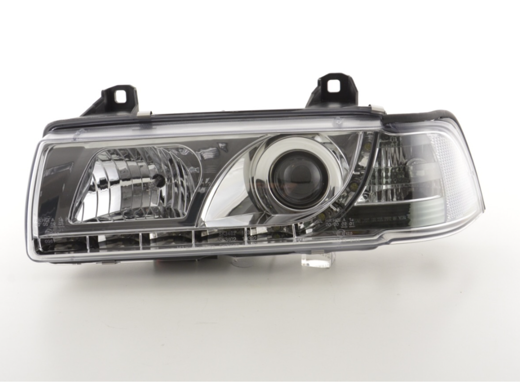 FK LED Headlights Angel Eyes Halo Ring BMW 3-Series E36 Saloon 92-98 chrome LHD