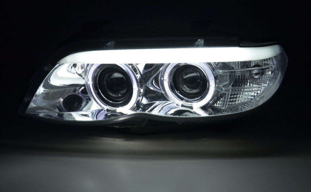 FK Pair LED DRL Projector Halo XENON CCFL Headlights BMW X5 E53 03-06 chrome LHD