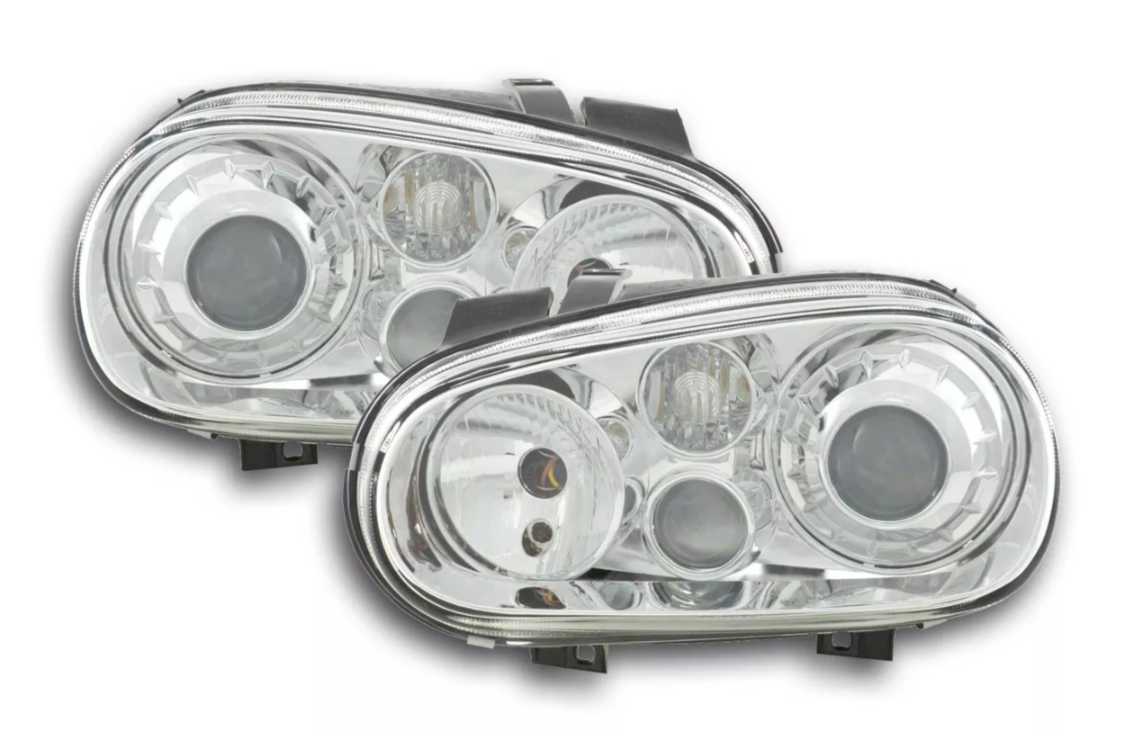 FK  Halo Eye headlights VW Golf 4 MK4 1J 98-03 chrome LHD + RHD UNIVERSAL