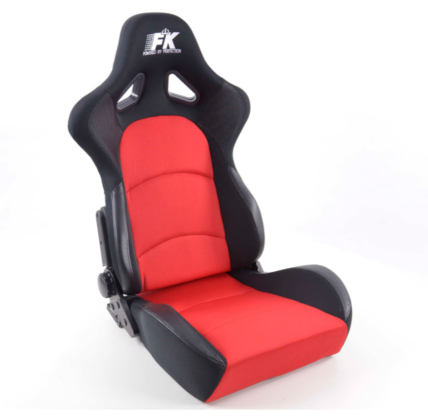 FK Pair Universal Fixed Back Bucket Sports Seats BLACK RED Fabric Wing Edition