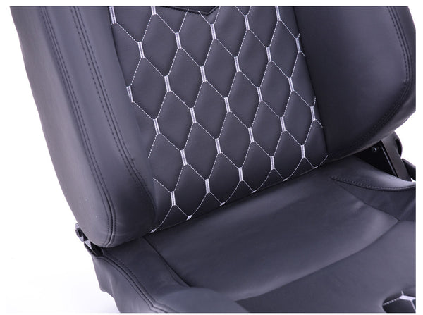 FK Universal Premium Sports Bucket Seats Black Silver Hex Stitch with univ slide