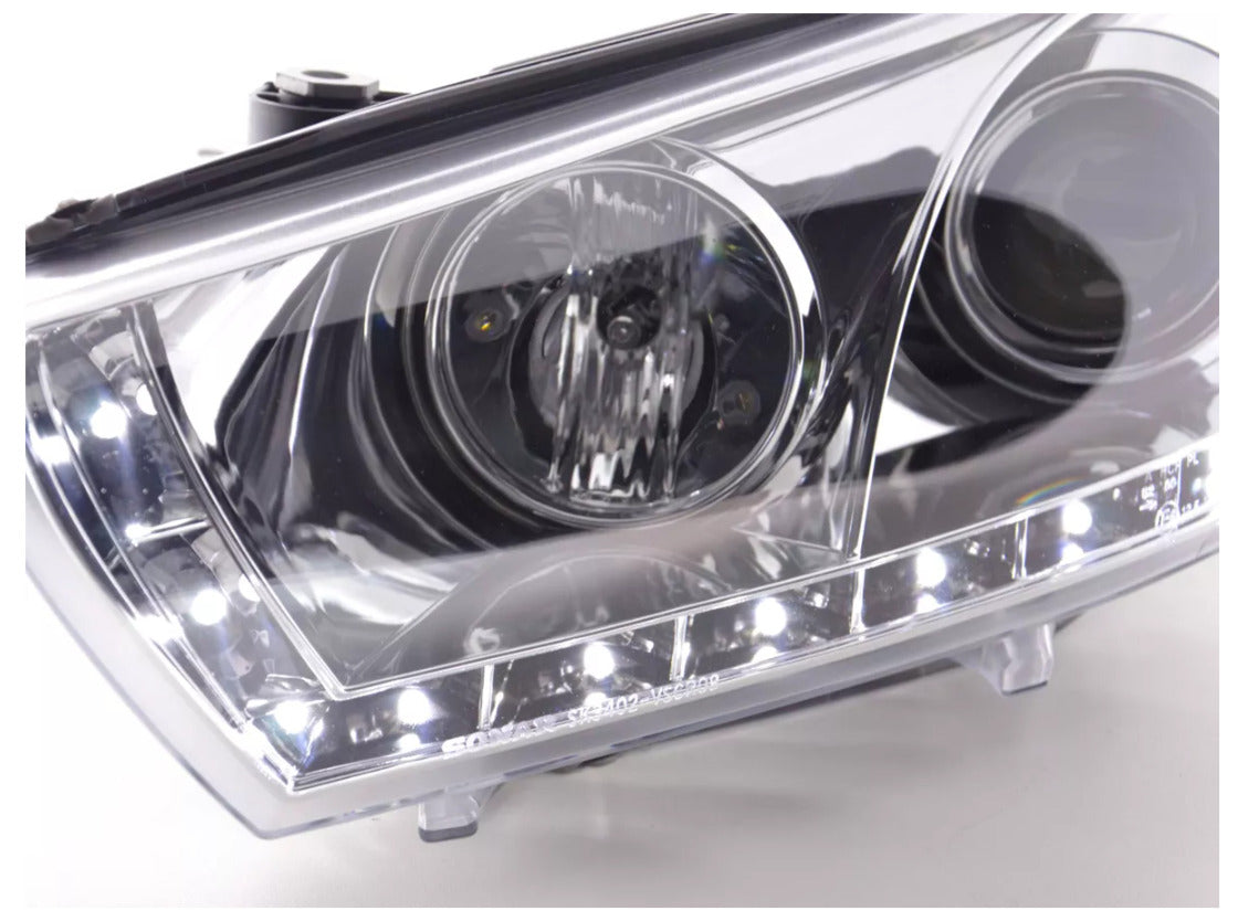 FK Pair LED DRL Lightbar Deluxe Headlights VW Scirocco 3 Mk3 13 08-14 chrome LHD