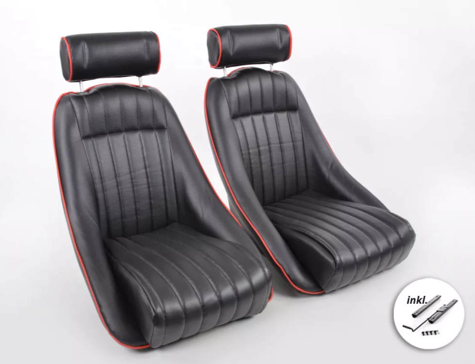 FK BLACK Pair Classic 2 Car Retro Kit Speedster Sports car Fixed Bucket Seats