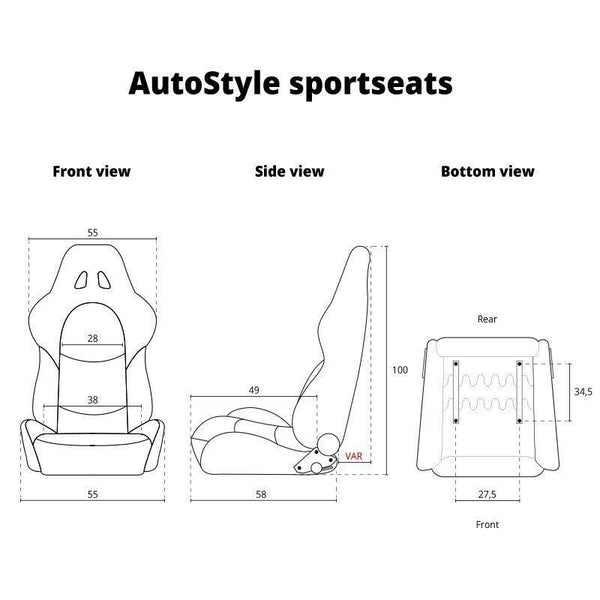 AUTOSTYLE RS x2 Universal Pair Sports Bucket Seats Matte Black slide runners