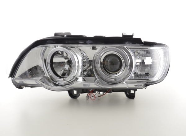 FK LED DRL Angel Eye Halo Servo Motor Headlights BMW X5 E53 98-02 chrome LHD