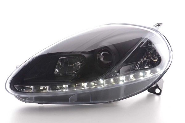 FK LED DRL Halo Lightbar Headlights Fiat Grande Punto 199 08+ Black LHD