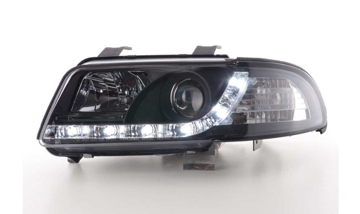 FK LED DRL Halo Lightbar Headlights Audi A4 B5 8D 99-01 black S4 LHD