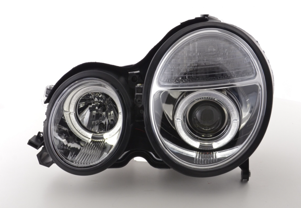 FK Paar LED DRL Angel Eye Scheinwerfer Mercedes E-Klasse W210 210 99–01 Chrom LHD