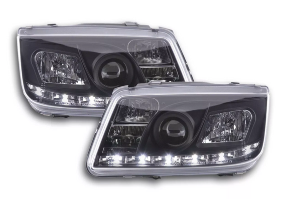 FK LED DRL Halo Lightbar Headlights VW Bora 1J 99-04 black chrome LHD