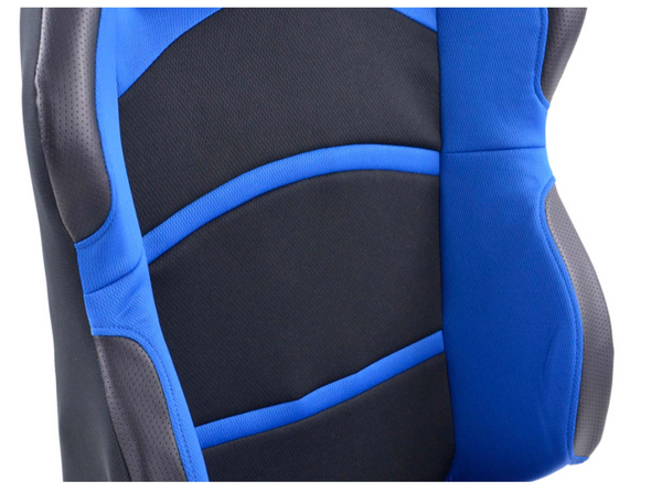 FK Pair Universal Recline & Fold Fwd Bucket Sports Seats Black & BLUE