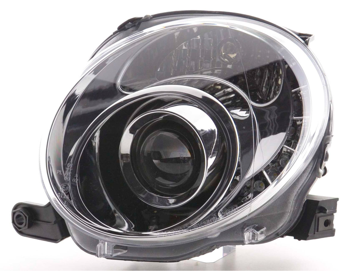 FK Pair LED DRL Lightbar Halo Ring Headlights Fiat 500 07+ 150 Chrome LHD