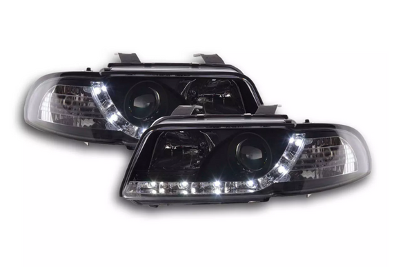 FK LED DRL Lightbar Scheinwerfer Audi A4 B5 8D 95-99 schwarz S4 LHD