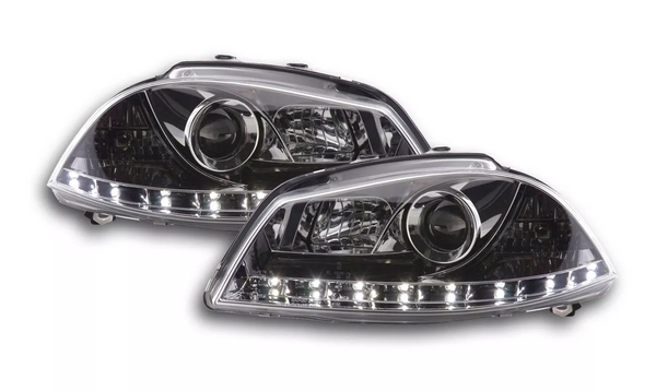 FK Pair LED DRL Halo Lightbar headlights Seat Ibiza 3 MK3 6L 03-08 black chrome