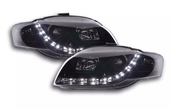 FK Pair LED DRL Headlights Halo Lightbar Audi A4 b7 8E 04-08 Black LHD S4