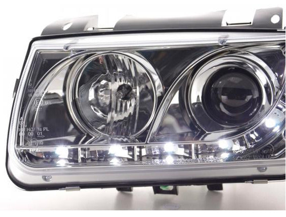 FK Pair LED DRL Angel Halo Lightbar Headlights VW Polo 6N 94-99 chrome LHD