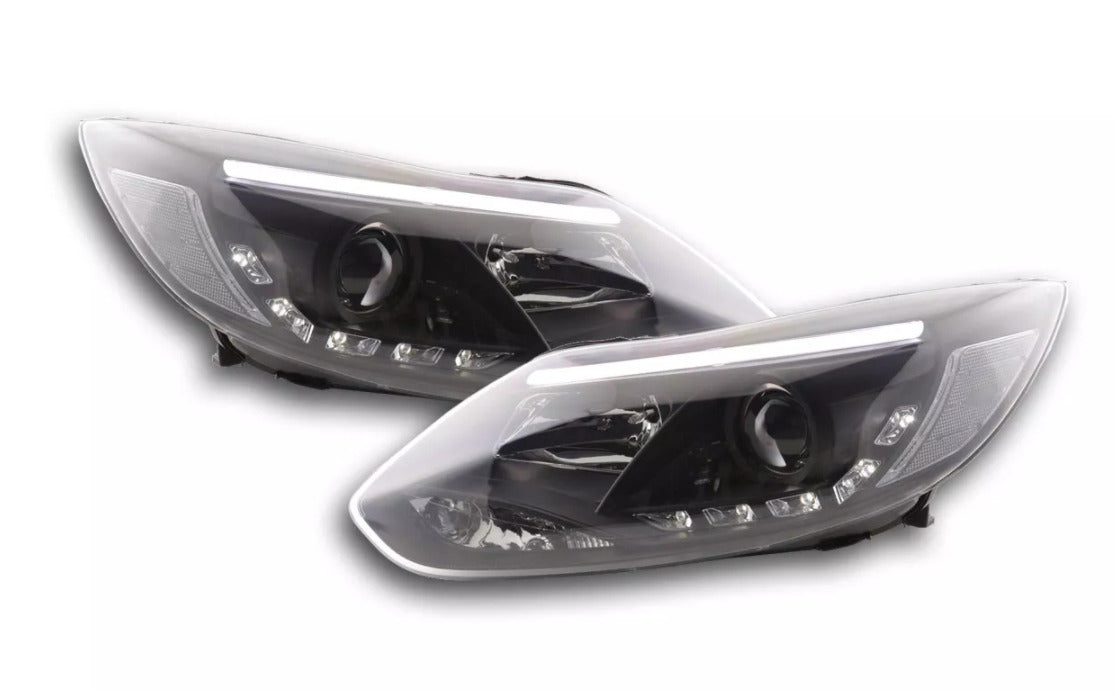 FK Pair LED DRL Projector headlights Ford Focus 3 MK3 2010+ black C346 LHD