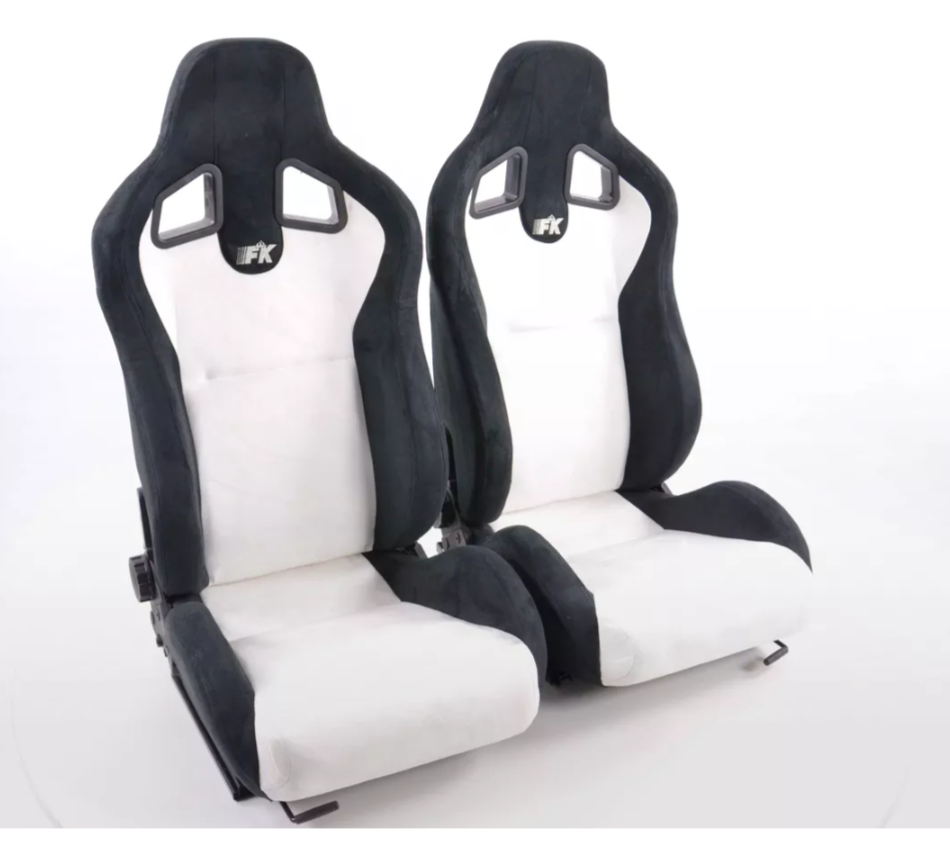 FK Universal Wildleder Alcantara Deluxe Motorsport Recline-Schalensitze WEISS Schwarz