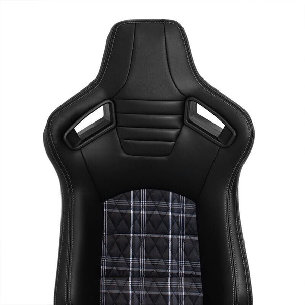 AST x2 Universal Sports Bucket Seats Black Grey Check Plaid Fold Recline +slides