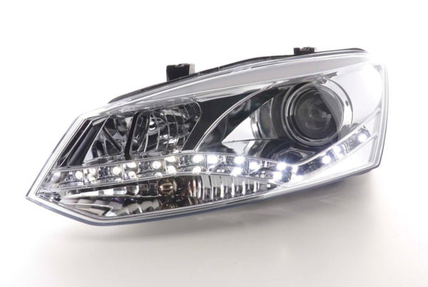 FK Pair LED DRL Halo Projector Lightbar Headlights VW Polo 6R 2010+ chrome LHD