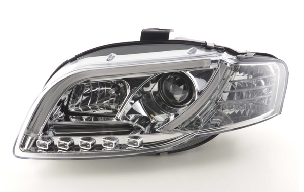 FK Set Deluxe Lightbar LED DRL Headlights Audi A4 B7 8E 04-08 chrome LHD S3