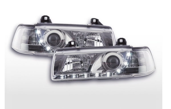 FK LED Headlights Angel Eyes Halo Ring BMW 3-Series E36 Saloon 92-98 chrome LHD