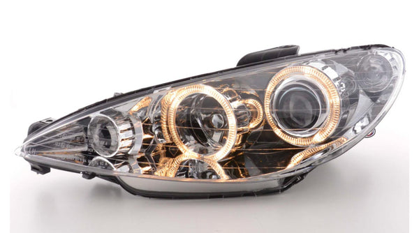 FK Pair LED DRL Angel Eye Halo Ring headlights Peugeot 206 98-03 chrome LHD RHD