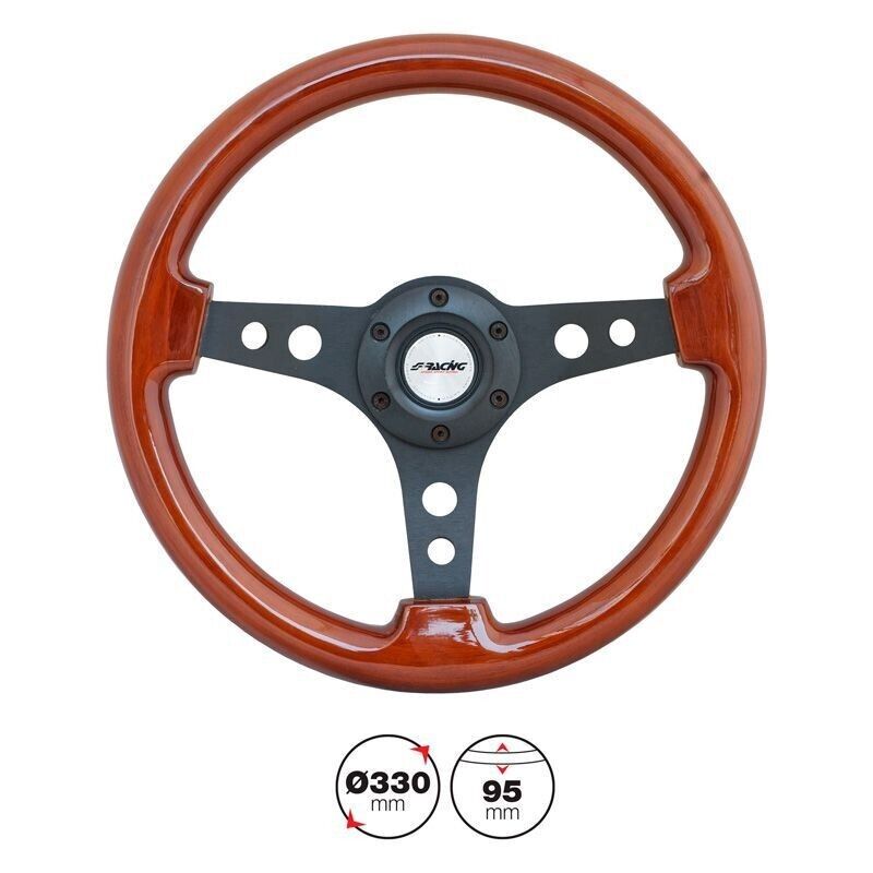 Simoni Racing Universal Steering WHEEL Tammy 330mm Real Wood Brown Black