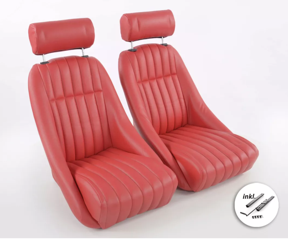 FK Pair RED Piping Pair Classic 2 Car Retro Kit Speedster Sports car Fixed Bucket Seats (No Slides)