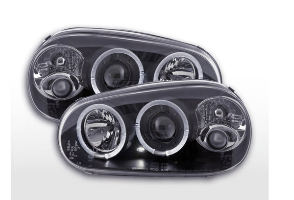 FK Set LED DRL Projector Angel Eye Headlights VW Golf 4 MK4 98-03 black LHD