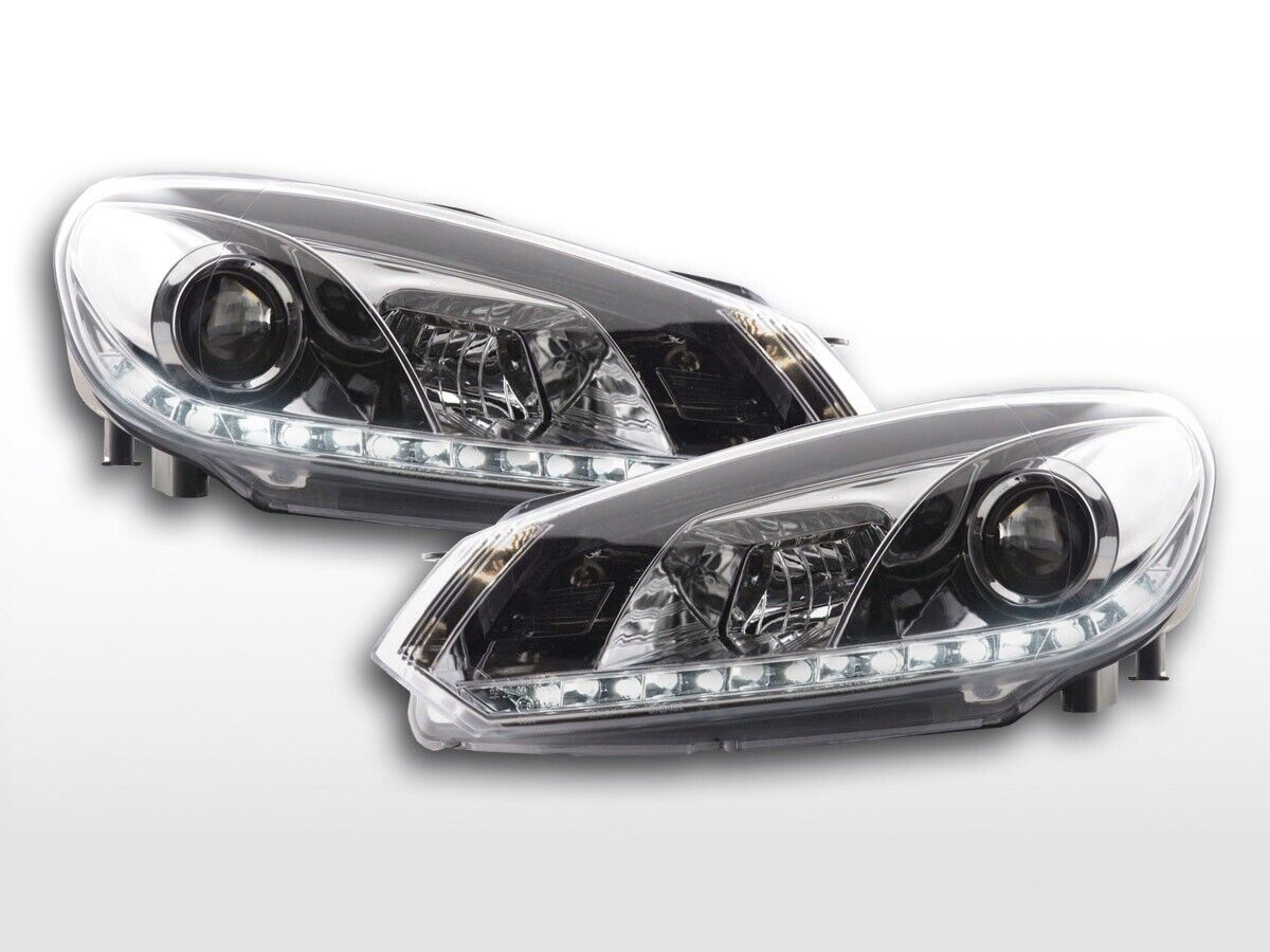 FK Set VW Golf 6 1K MK6 LED DRL Halo Lightbar Headlights 08+ chrome servo LHD