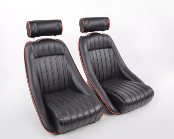 FK Black Red Piping Classic Car Retro Kit Speedster Sports Car Full Bucket Seats