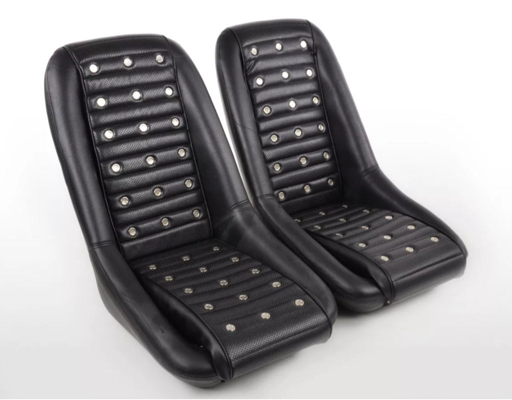 FK x2 Black Studded Classic Car Retro Kit Speedster Vintage Sports Bucket Seats