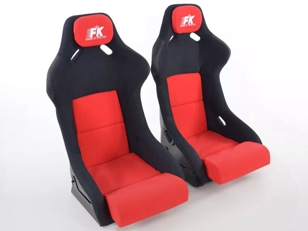 FK Pair Universal Fixed Back Bucket Sports Seats BLACK Evo Edition Fibreglass Hard Back