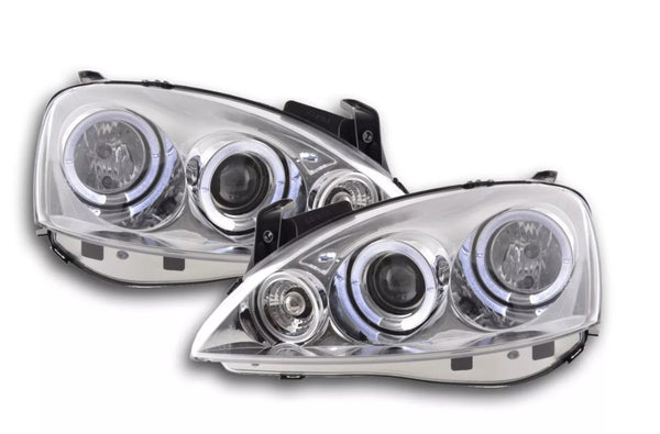 FK LED DRL Angel Eye Halo Ring headlights Opel Corsa C 01-06 chrome LHD