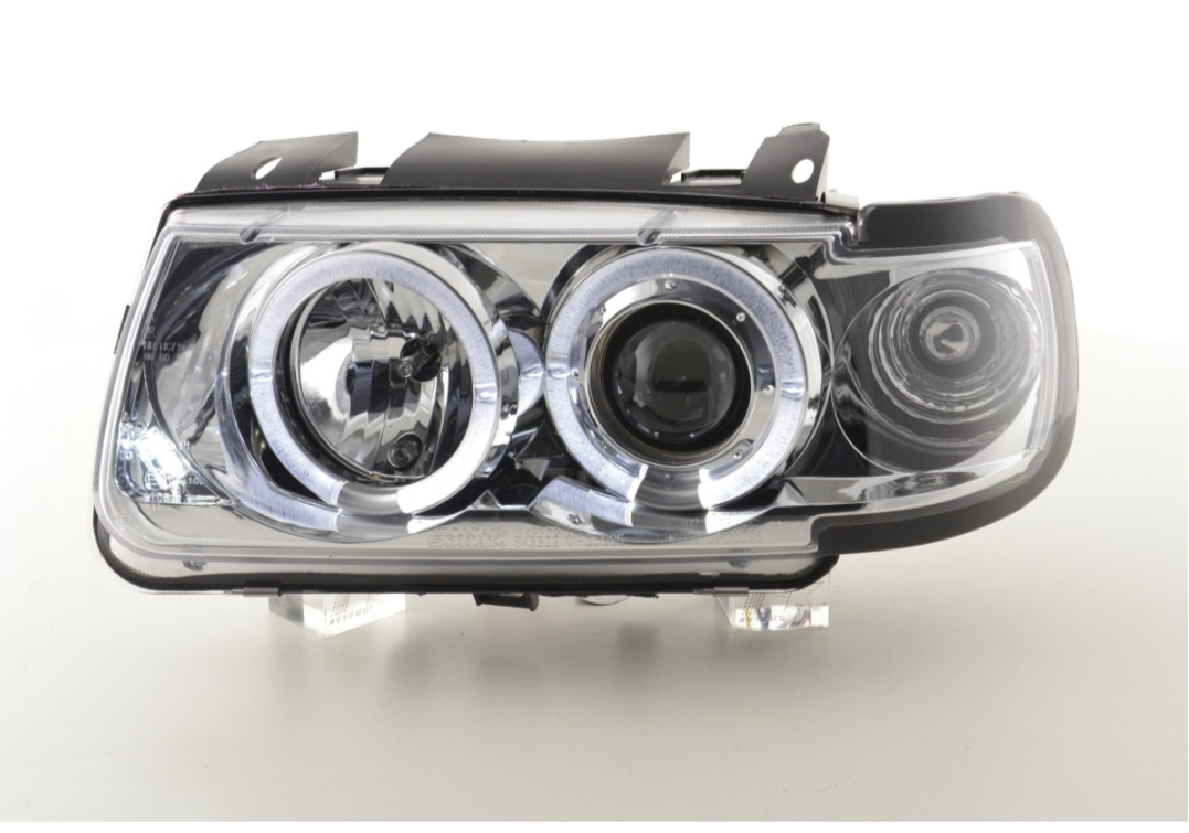 FK LED DRL Angel Eye Projector Headlights VW Polo 6N 94-99 Chrome LHD