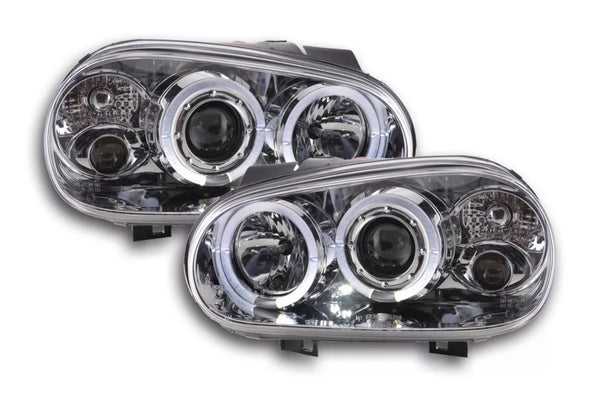 FK LED DRL Angel Halo Ring Headlights VW Golf 4 MK4 1J 98-03 smoked chrome LHD