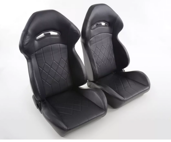 FK Pair Universal Reclining Bucket Sports Seats Black Hammerhead Shark Edition