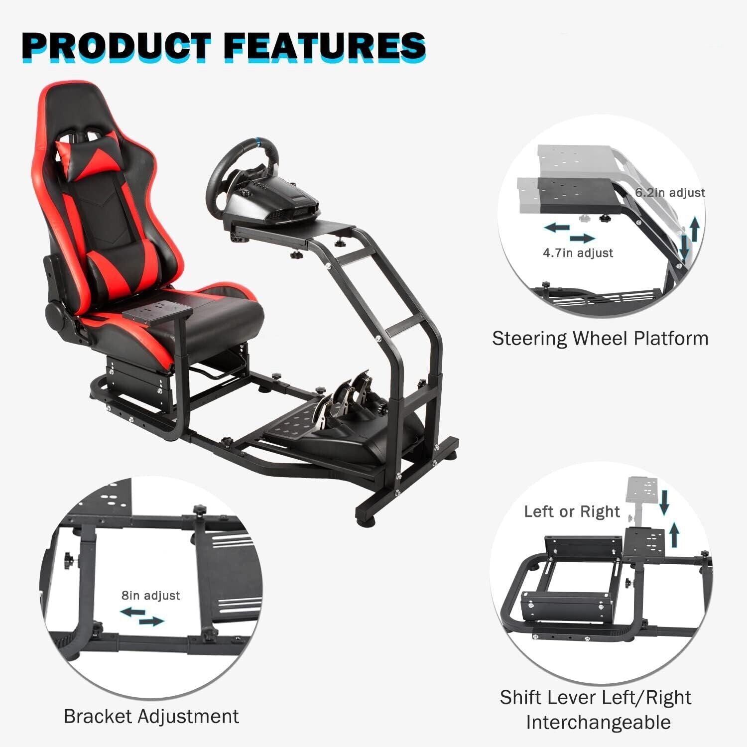 Driving Game Sim Racing Frame & Seat Rig Add Wheel Pedals Xbox PS PC C ...