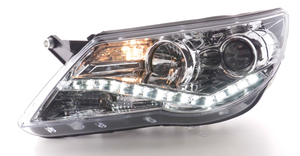 FK Paar LED DRL Lightbar Scheinwerfer VW Tiguan 07-11 Chrom inkl. Servomotor 5N LHD