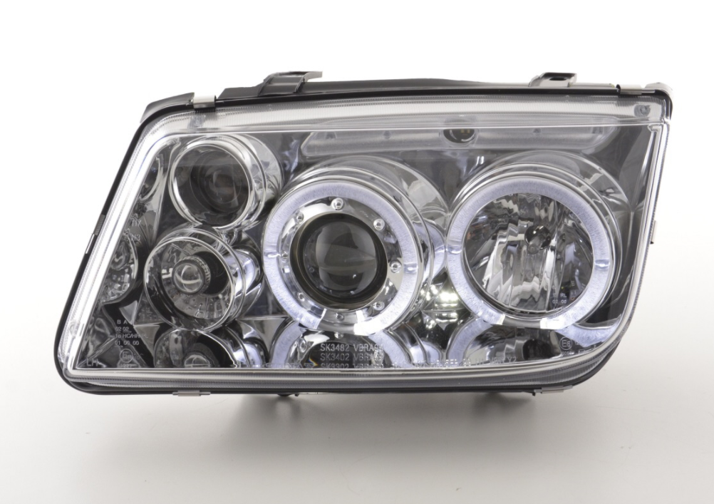 FK LED DRL Angel Eye Projector Headlights set VW Bora type 1J 98-05 chrome LHD