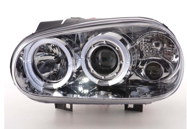 FK LED DRL Angel Halo Ring Headlights VW Golf 4 MK4 1J 98-03 smoked chrome LHD