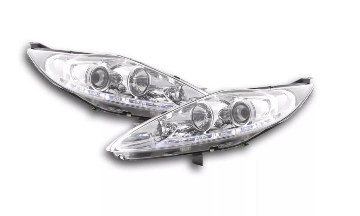 FK Pair LED DRL Headlights Lightbar Halo Ford Fiesta 7 MK7 JA8 08-12 Chrome LHD