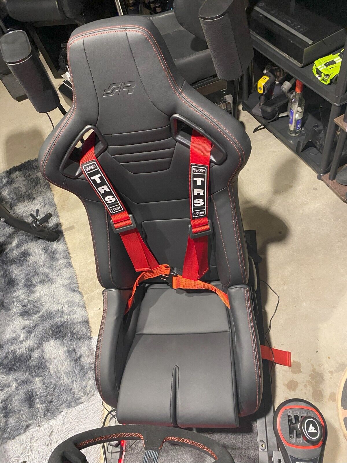 Simoni Racing x1 Emmerson Universal Bucket Seat Black Carbon Red Stitch Car Sim