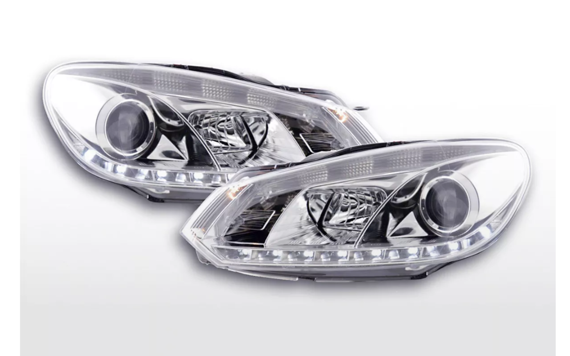 FK Set VW Golf 6 MK6 1K LED 3D EYE Halo Lightbar Scheinwerfer DRL 08+ Chrom RHD